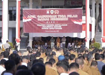 Bersama TNI dan Polri, Pemda Tidore Kepulauan Menggelar Apel Gabungan Tiga Pilar Damai Negeriku